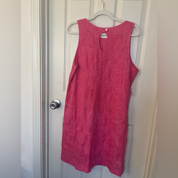 Tommy Bahama Pink Linen Tropical Floral Embroidered Shift Dress Women’s Large - Picture 9 of 9